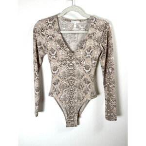 Leith Snake Print Plunge Neck Sexy Fitted Glam Modwife Gothic Retro Bodysuit XXS